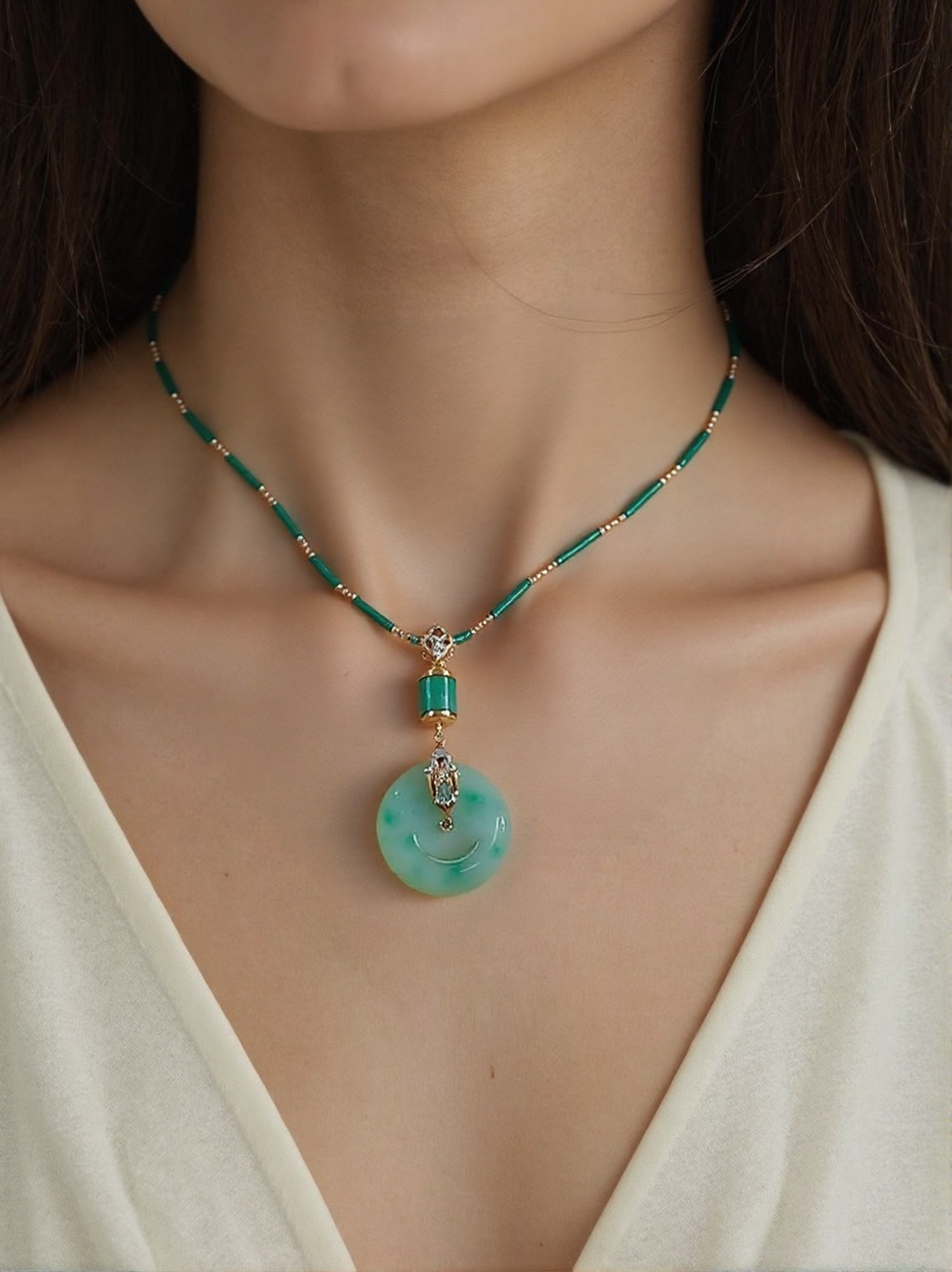 Jadeite Oasis of Love: A Stunning, Emerald Green Peace Coin Pendant Necklace