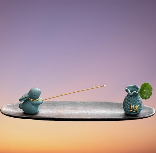 Fortune Rabbit Ceramic Sandalwood Chinese Zen-style Incense Holder