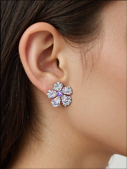 Whispers of Twilight: Enchanted Petals of Azure and Amethyst Earrings