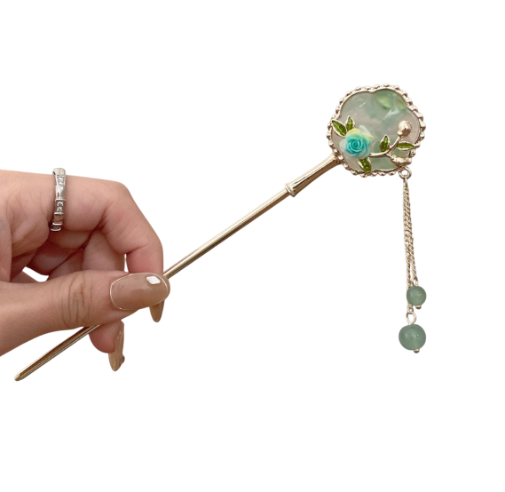 Whispers of Petals: A Floral Fan and Tassel Hairpin / Hair stick