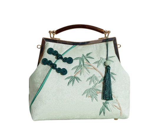 The Imperial Blossom: Delicate Green Bamboo Pattern Embroidered Women's Bag, Inspired by Ancient Chinese Artistry