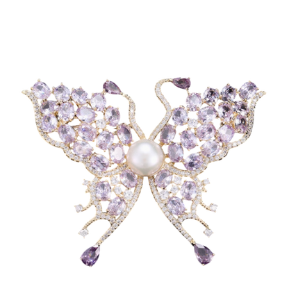 Whispers of Amethyst Wings: A Royal Pearl Butterfly Brooch