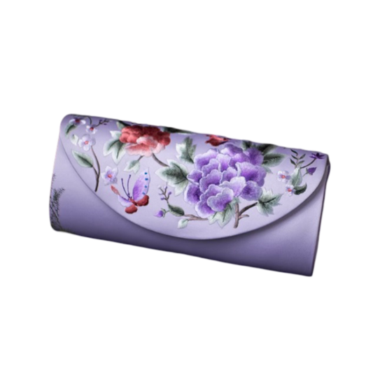 Ephemeral Blossom: Embroidered Silk Clutch with Floral Butterflies