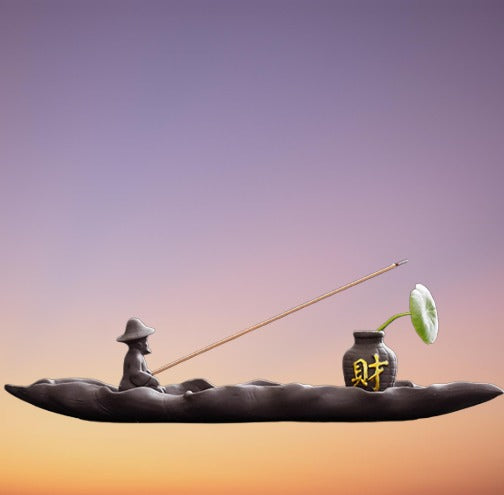 Fortune-bringing Old Man Fishing - Chinese Zen Incense Holder