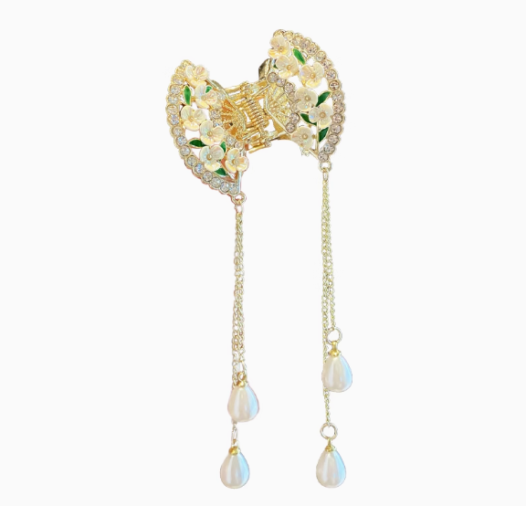 Moonlight Blossom Tassel Hair Clamp: A Whimsical Chinese-Inspired Hair Accessory