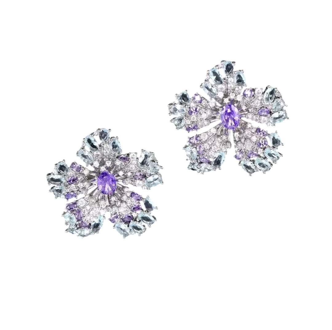 Whispers of Twilight: Enchanted Petals of Azure and Amethyst Earrings