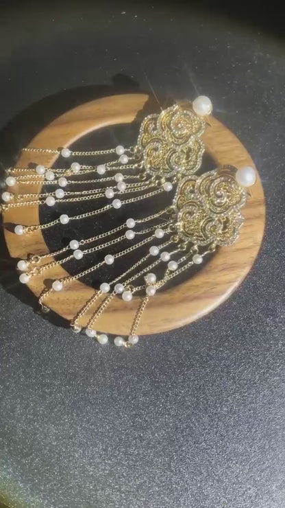 Moonlit Clouds & Golen Silk: Tassel Earrings of Good Fortune