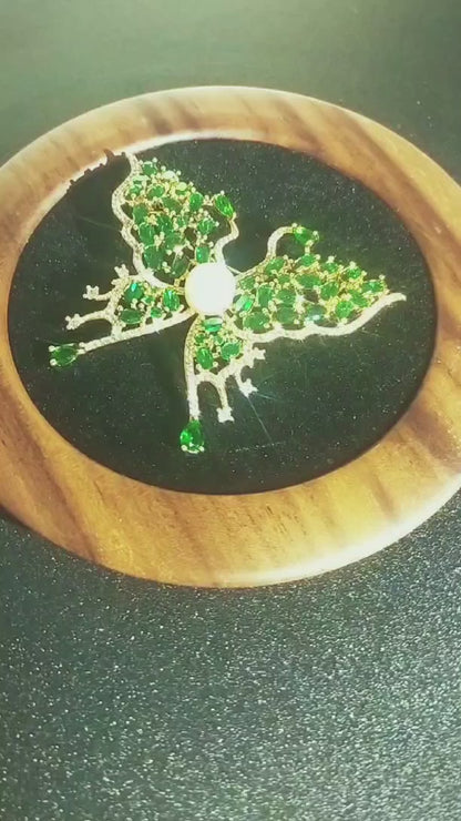 Whispers of Emerald Wings: A Luxury Pearl-Kissed Butterfly Brooch